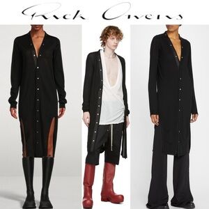 RICK OWENS Sascha Snap-Front Wool Cardigan Black Buttoned Duster XS 1305$